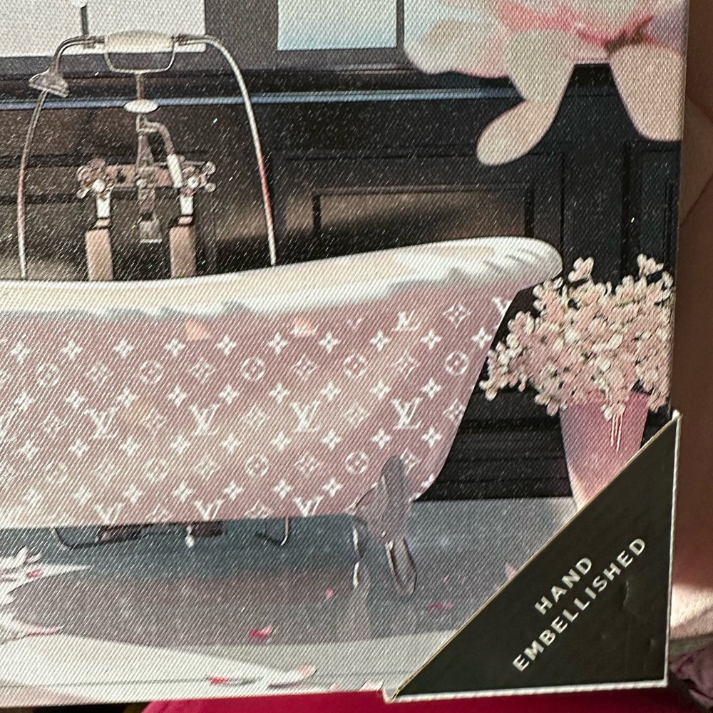 🌶️👑 Luxury Fashion Bath Wall Art with Pink Floral Accents - Picture 6 of 12